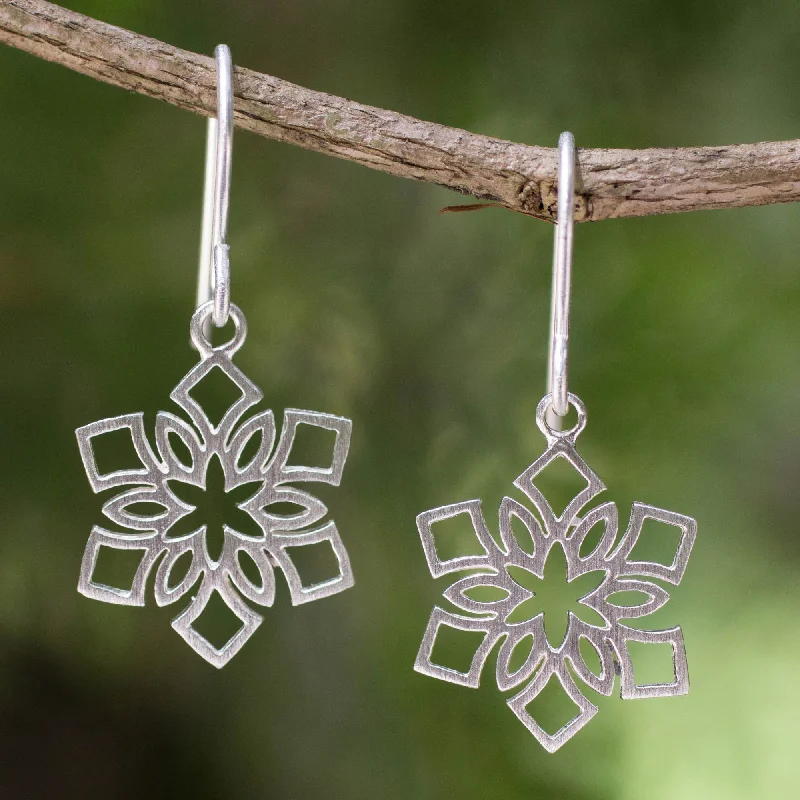 pink gold earrings for bridesmaids -Blossoming Snowflakes Artisan Jewelry Women's Sterling Silver Earrings