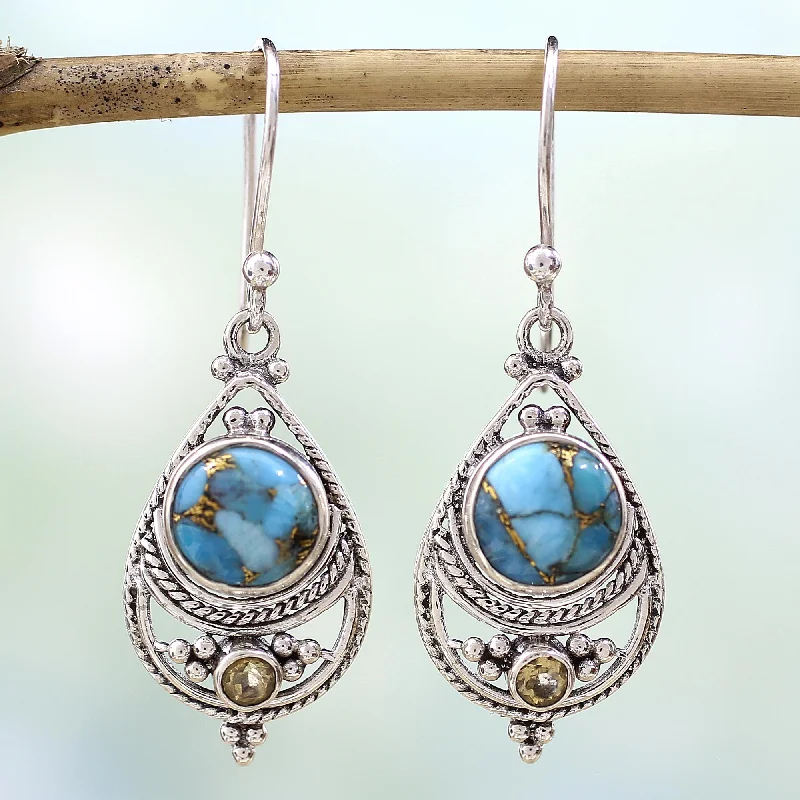 flower-shaped earrings for brides -Blue Adoration Turquoise Dangle Earrings