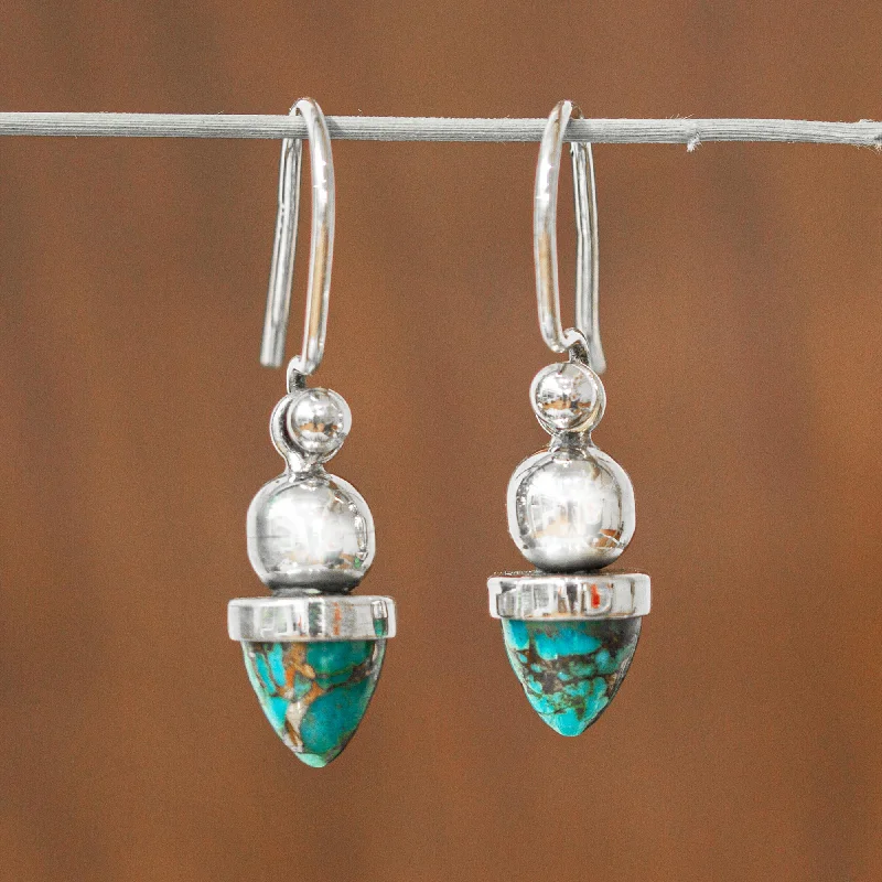 creative earrings for fashion lovers -Blue And Golden Pendulums Pendulum-Shaped Taxco Dangle Earrings from Mexico