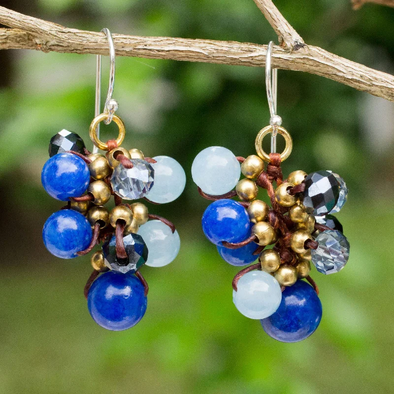 gold teardrop earrings for special occasions -Blue Beaded Cluster Earrings