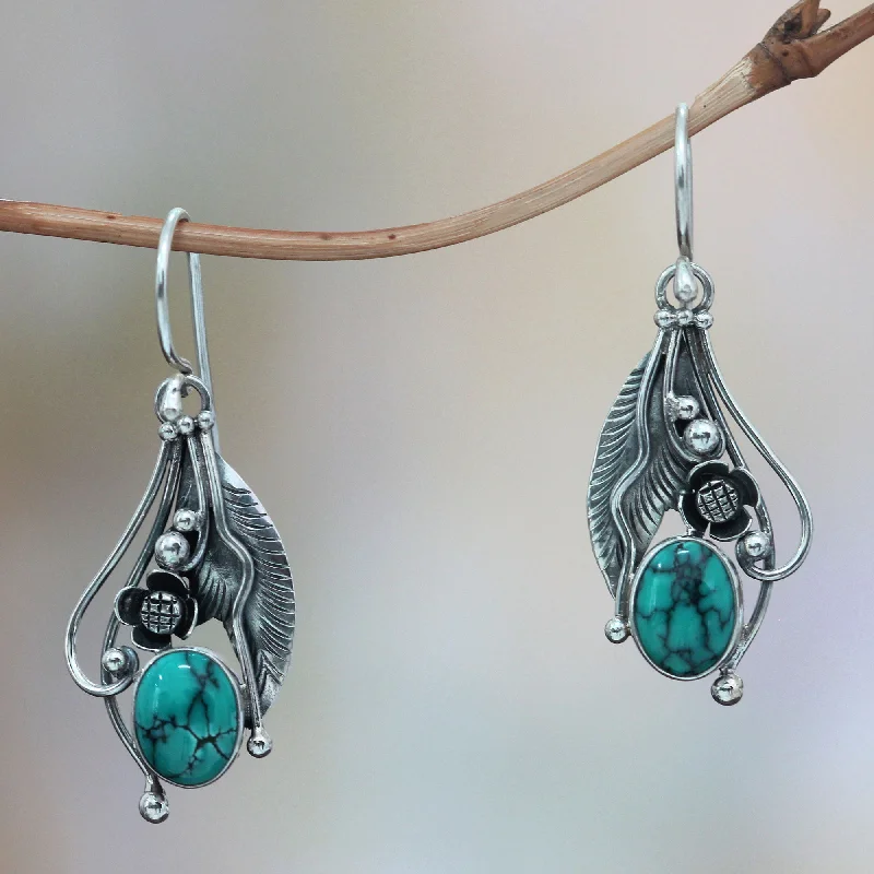 opal earrings for women -Blue Beauty Turquoise & Silver Dangle Earrings