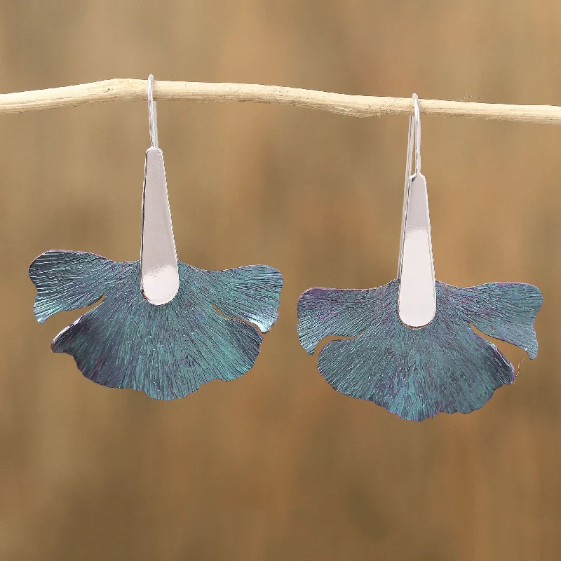 hoop earrings with charms for women -Blue Betta Titanium and Sterling Silver Drop Earrings from Mexico