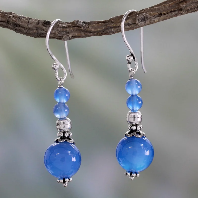 silver chain earrings for women -Blue Chalcedony Beaded Earrings