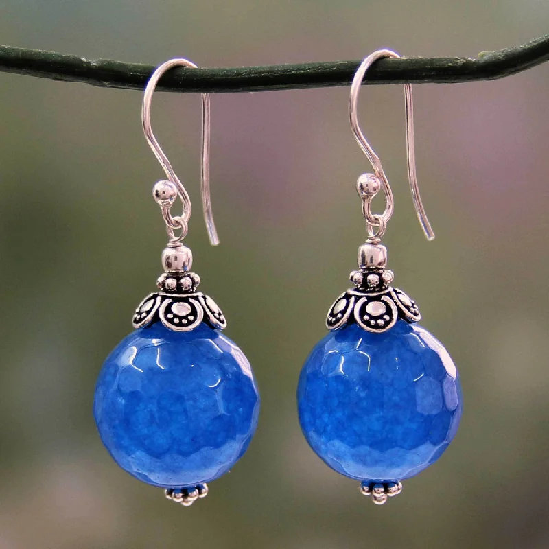 personalized charm earrings for girls -Blue Chalcedony Honeycomb Earrings