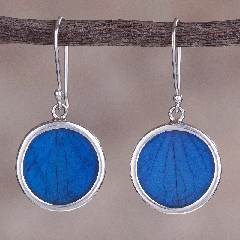 black earrings for fashionistas -Blue Eden Sterling Silver and Natural Leaf Earrings in Blue from Peru