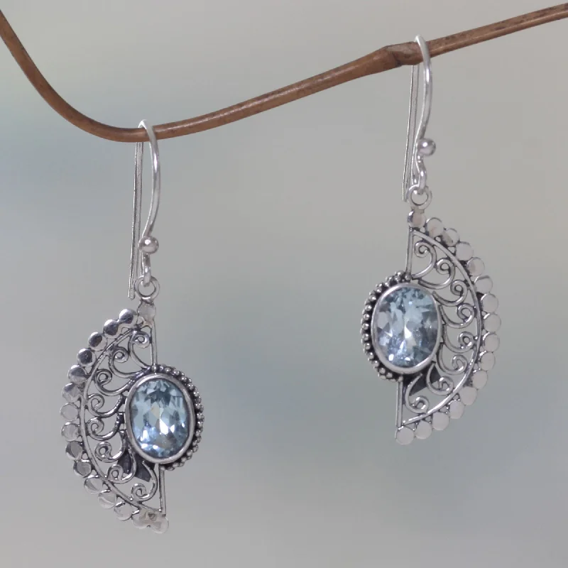 stud earrings with gemstones for women -Blue Eyes Blue Topaz Silver Dangle Earrings