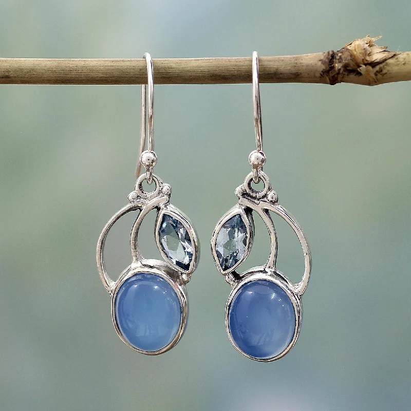 black diamond earrings for luxury lovers -Blue Fog Chalcedony & Topaz Dangle Earrings