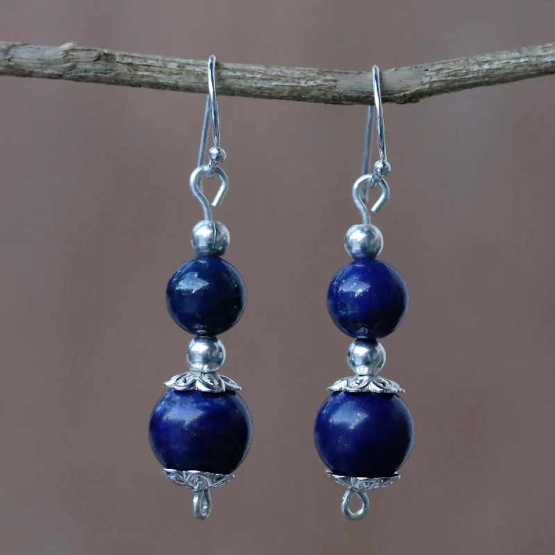 gold hoop earrings for women -Blue Grandeur Lapis Lazuli Artisan Crafted Earrings with Sterling Silver