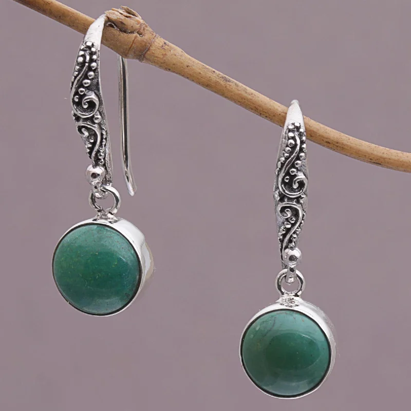 moonstone earrings for women -Blue-Green Purity Handcrafted Magnesite Dangle Earrings from Bali