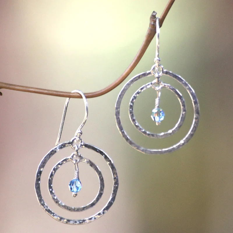 sterling silver earrings for men -Blue Halo Sterling Silver & Blue Glass Earrings