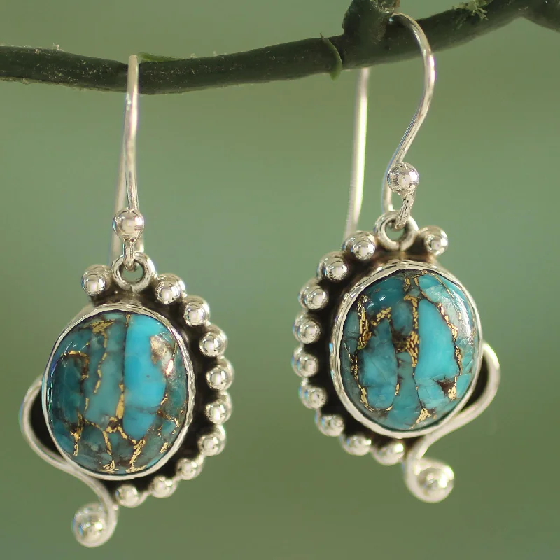 diamond stud earrings for women -Blue Indian Paisley Handcrafted Composite Turquoise Sterling Silver Earrings