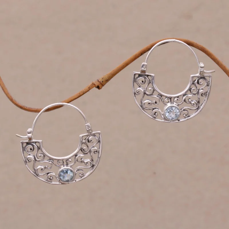 silver hoop earrings for girls -Blue Jasmine Topaz & Silver Hoop Earrings