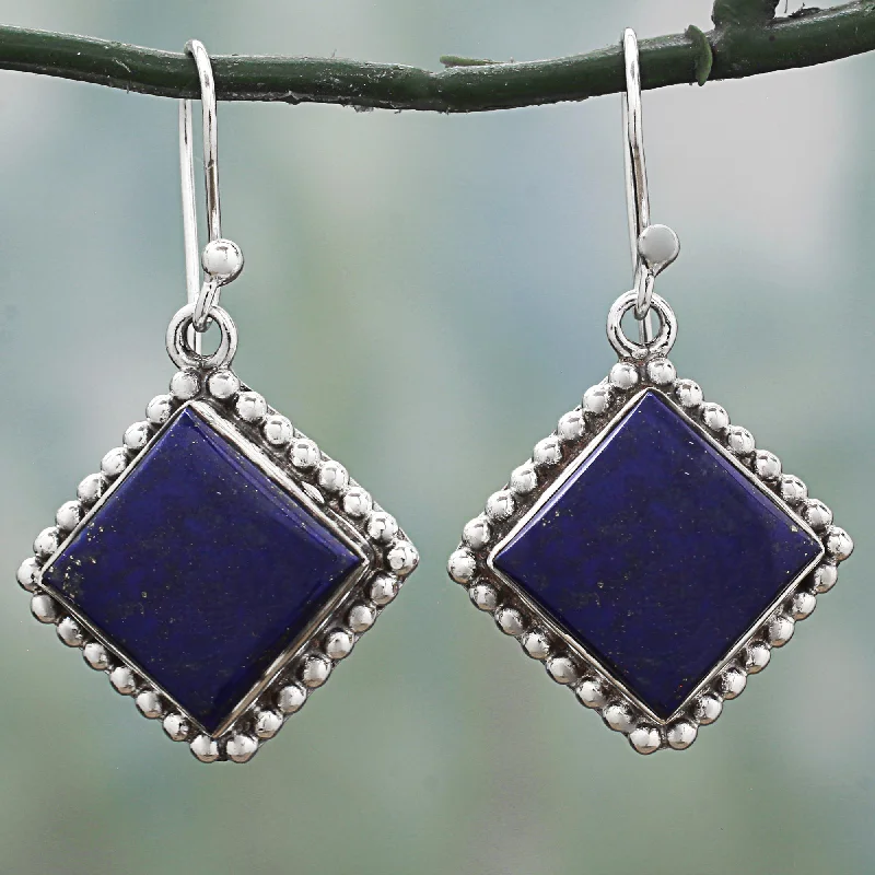 pearl drop earrings for brides -Blue Kite Kite Shaped Sterling Silver Lapis Lazuli Dangle Earrings