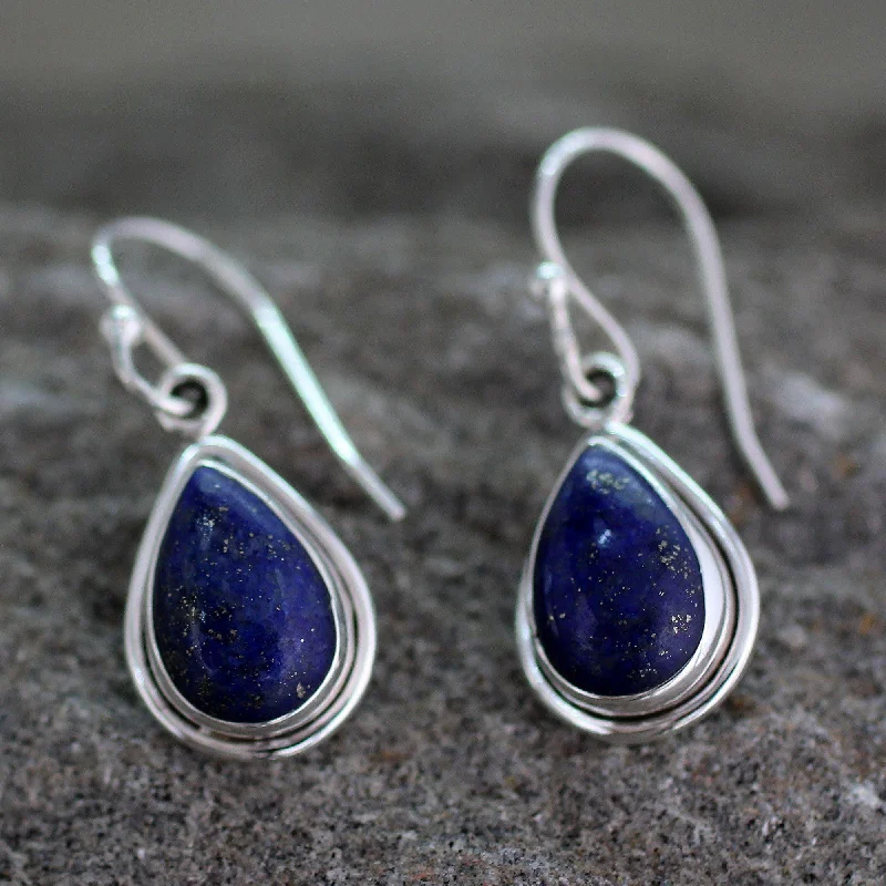 long chandelier earrings for evening wear -Blue Lapis Lazuli Teardrop Earrings