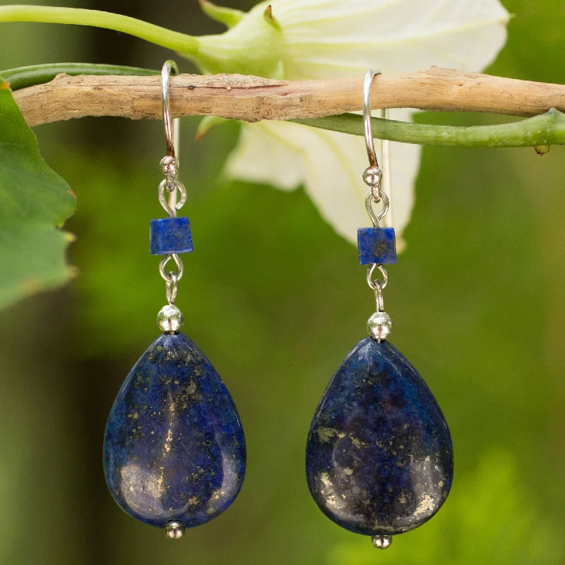 large hoop earrings for women -Blue Lily Lapis Lazuli Silver Earrings