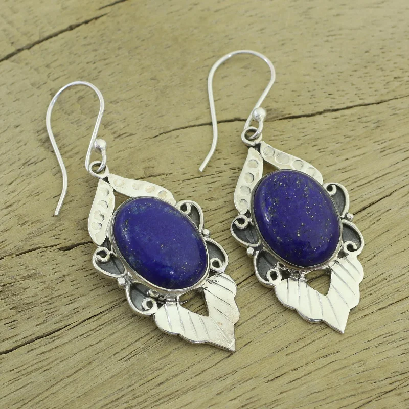 rose gold earrings for girls -Blue Lotus Lapis Lazuli Earrings