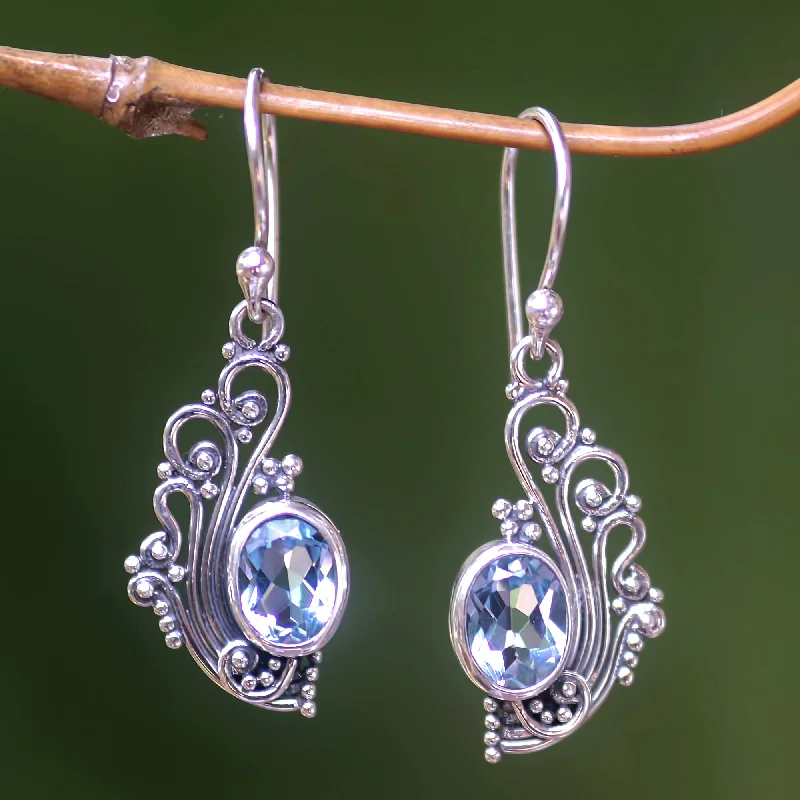 gemstone earrings for special occasions -Blue Peacock's Feather Topaz Earrings