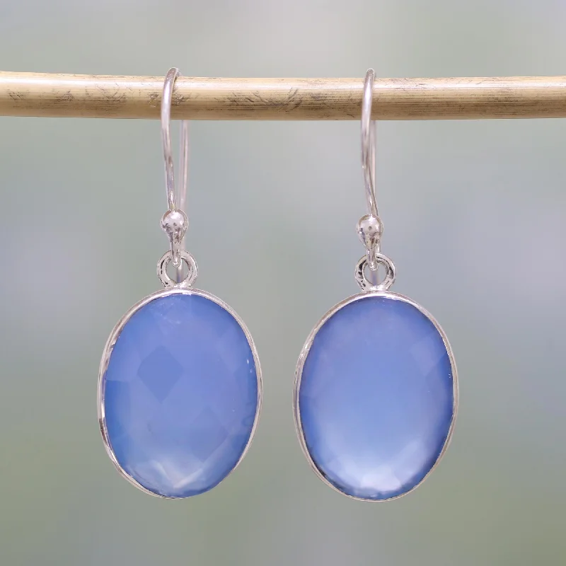 butterfly earrings for kids -Blue Serenity Chalcedony Dangle Earrings