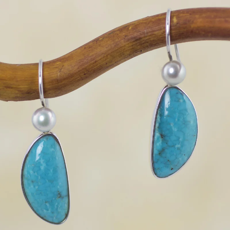 fashion statement earrings for women -Blue Sky Dreams Natural Turquoise and Pearl Mexican Earrings