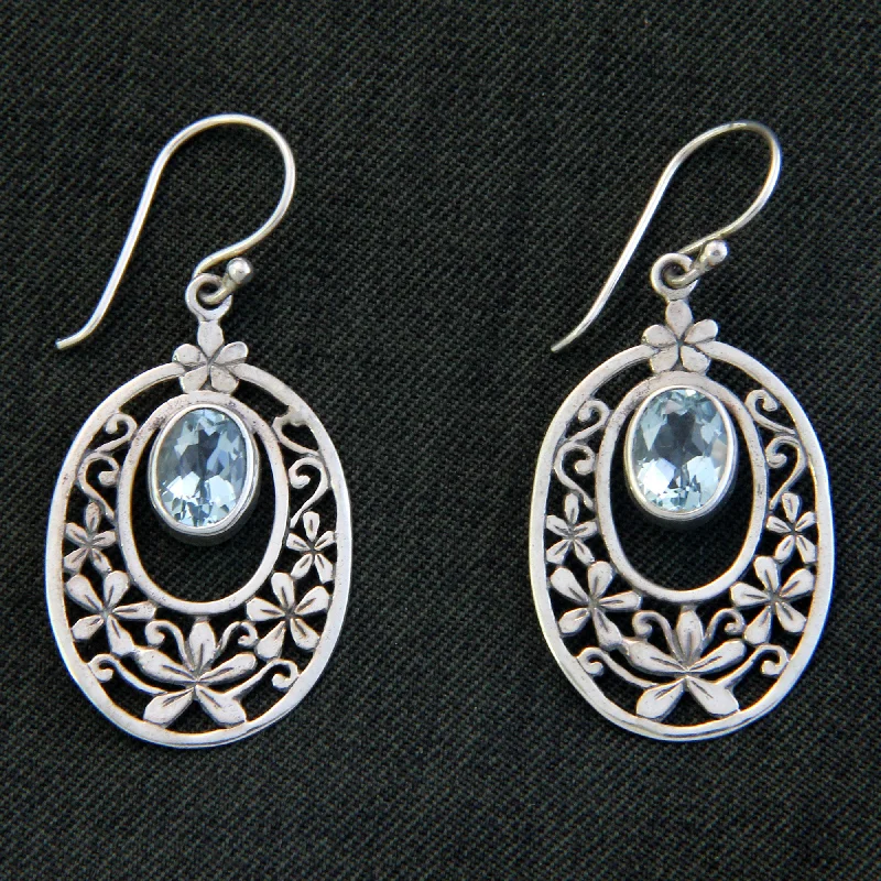 drop earrings for evening wear -Blue Topaz & Sterling Silver Jasmine Raindrop Earrings