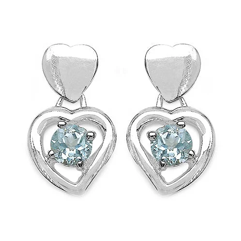 crystal drop earrings for evening wear -Blue Topaz Sterling Silver Hearts Post Stud Earrings