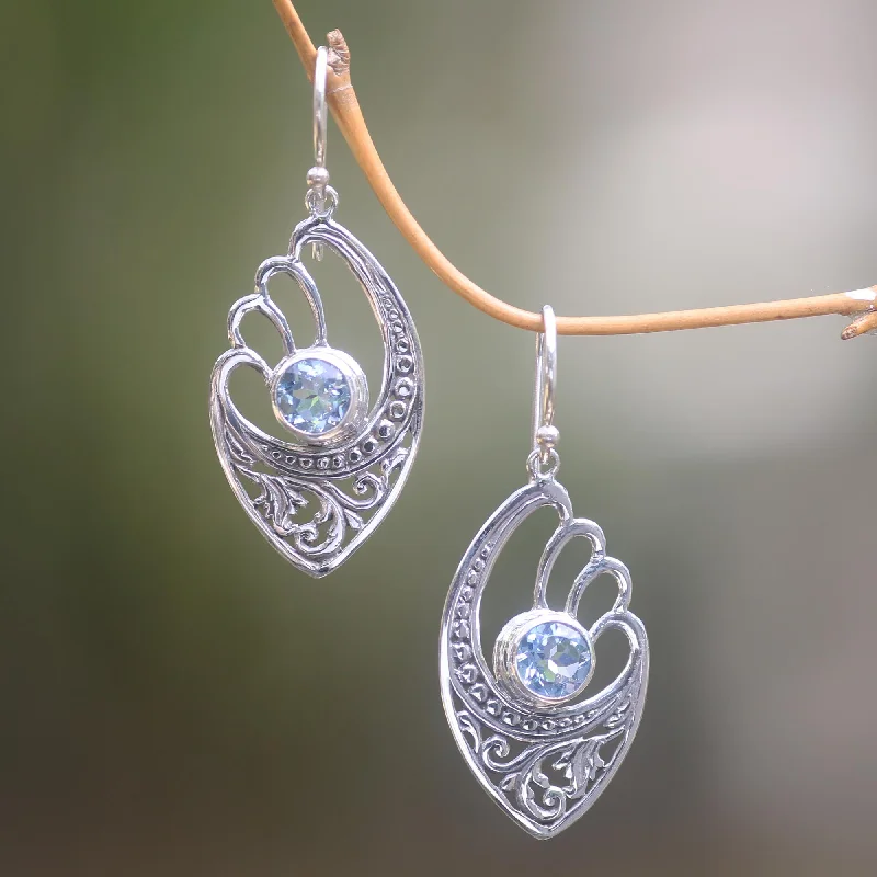 gold plated earrings for weddings -Blue Wings Handmade Blue Topaz and Sterling Silver Dangle Earrings