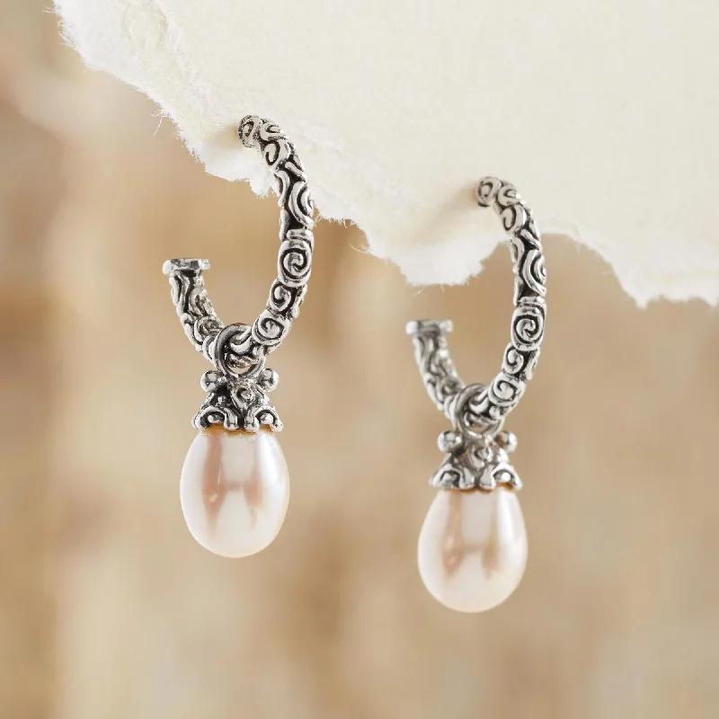 vintage-inspired earrings for brides -Blushing Rose Pearl Sterling Silver Bridal Earrings