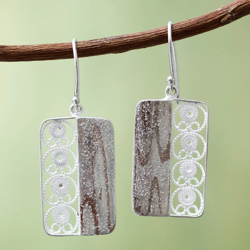 gothic earrings for men -Bold Contrasts Handmade Andean Sterling Silver Filigree Hook Earrings