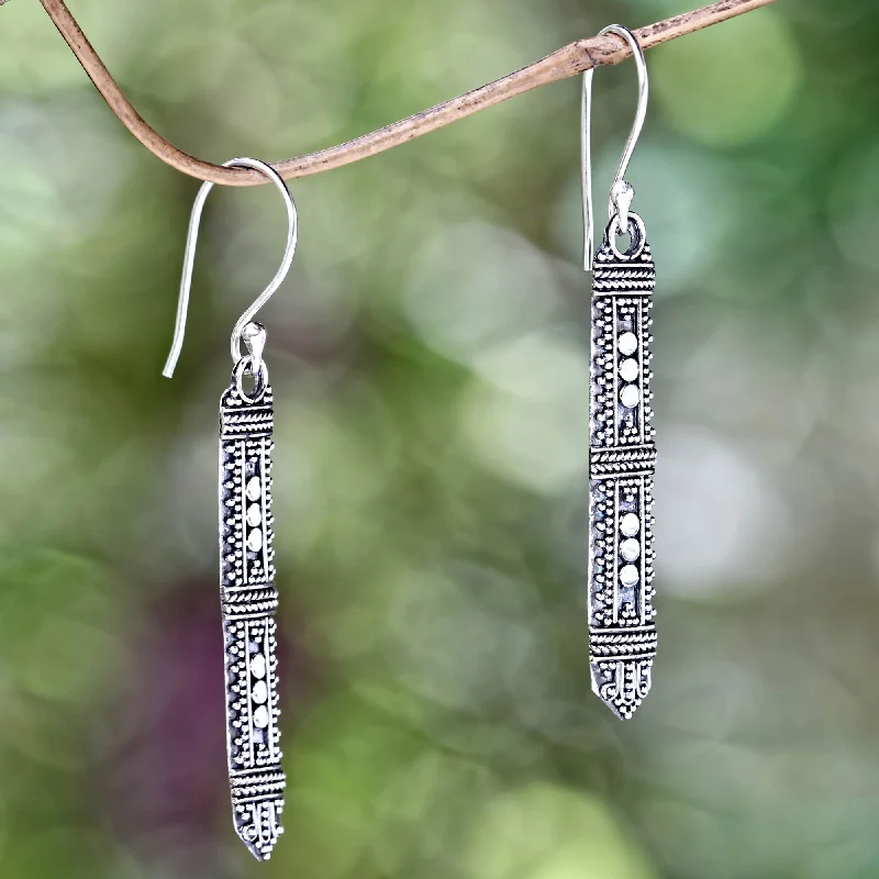 vintage stud earrings for women -Borneo Scepter Traditional Indonesian Silver Earrings