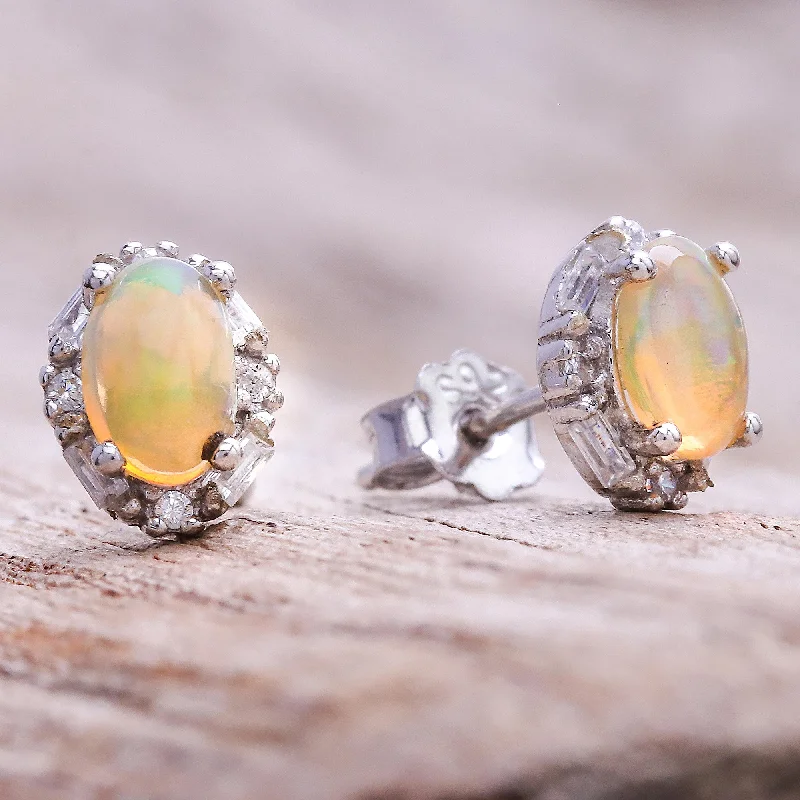 fashion statement earrings for women -Bright Ovals Oval Opal Stud Earrings from Thailand