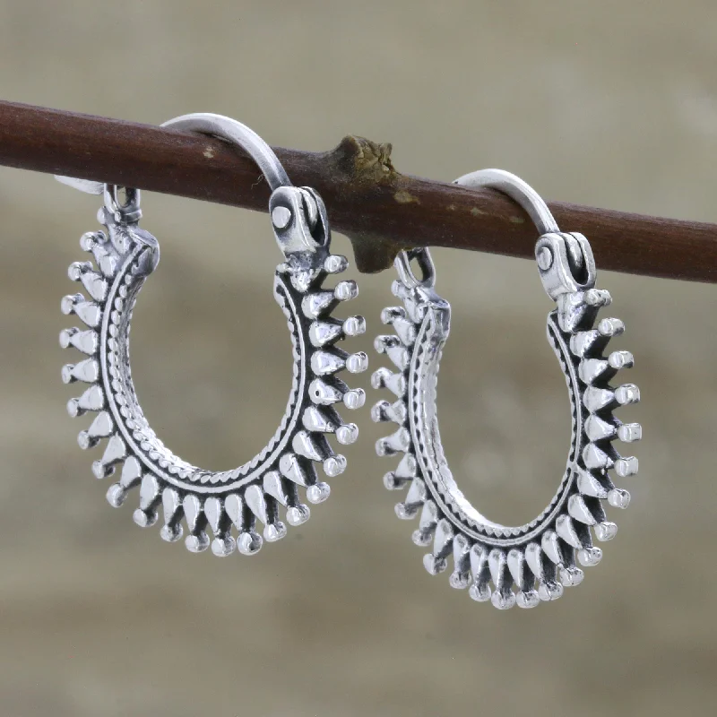 oversized earrings for fashion lovers -Bright Rays Handmade Sterling Silver Hoop Earrings