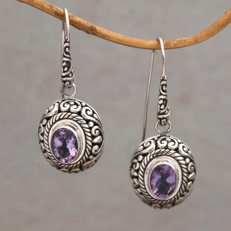 large statement earrings for parties -Bright Wonder Amethyst and Sterling Silver Dangle Earrings from Indonesia