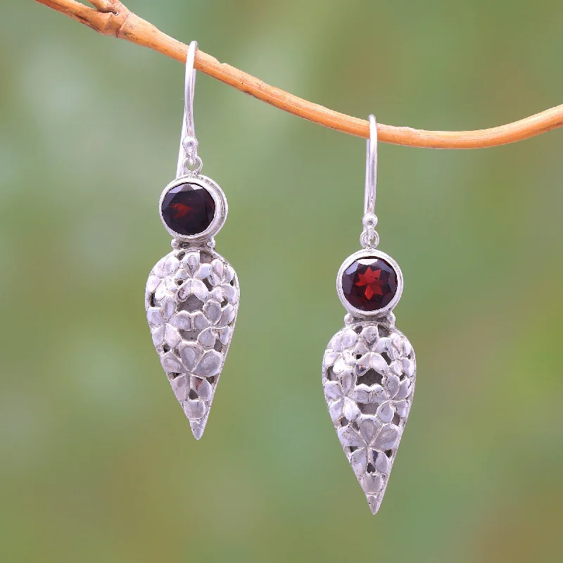 drop earrings for evening wear -Brightest Beauty Floral Drop Garnet Dangle Earrings Crafted in Bali