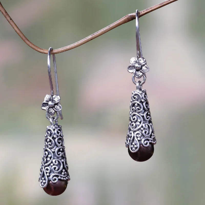 personalized gold earrings for women -Brown Arabesque Dewdrop Cultured Earrings