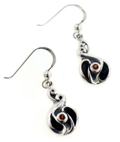 personalized charm earrings for girls -Garnet and Black Inlay Swirl Earrings | Sterling Silver