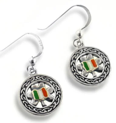 dainty earrings for women -Celtic Knot Clover Irish Flag Sterling Silver Earrings