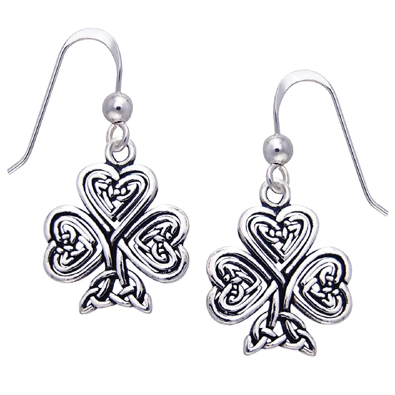 modern earrings for women -Celtic Knot Irish Shamrock Sterling Silver Earrings