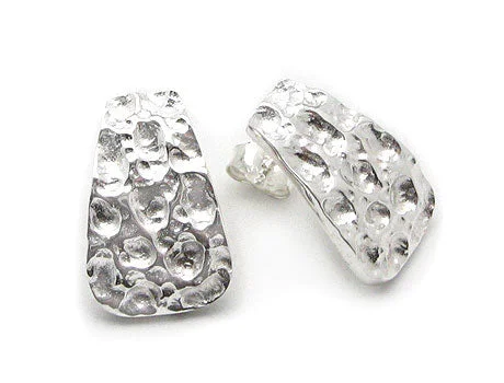 diamond stud earrings for women -Curved Hammered Finish Sterling Silver Post Stud Earrings