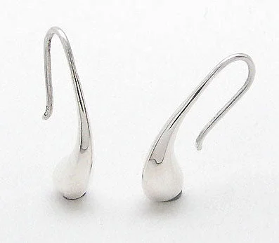 dangle earrings for weddings -Curved Kidney Bean Shaped Sterling Silver Hook Earrings