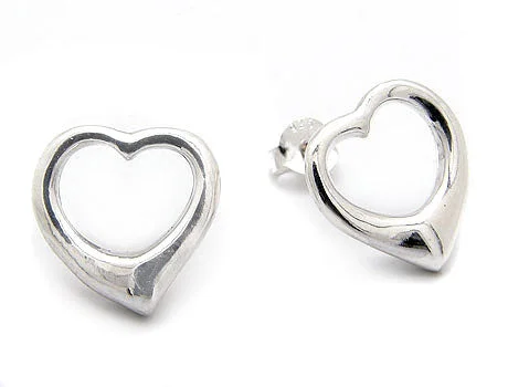 cute earrings for teenagers -Curved Puffed Heart Earrings Post Studs in Sterling Silver