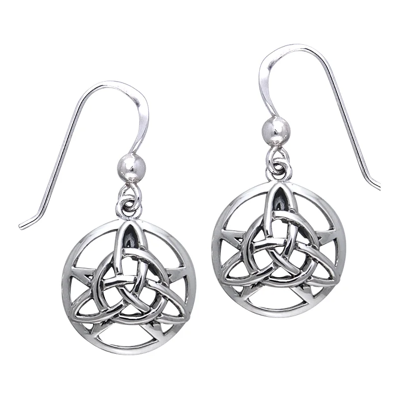 diamond drop earrings for formal events -The Druid's Amulet - Triquetra Celtic Knot and Pentacle Sterling Silver Earrings