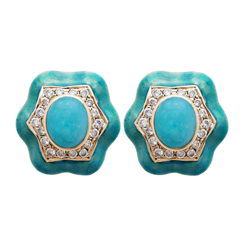 black diamond earrings for luxury lovers -Earrings-Amazonite and Diamond (Enamel)