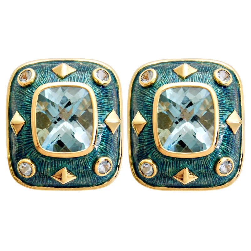 clip-on earrings for sensitive ears -Earrings-Aquamarine and Blue Topaz (Enamel)