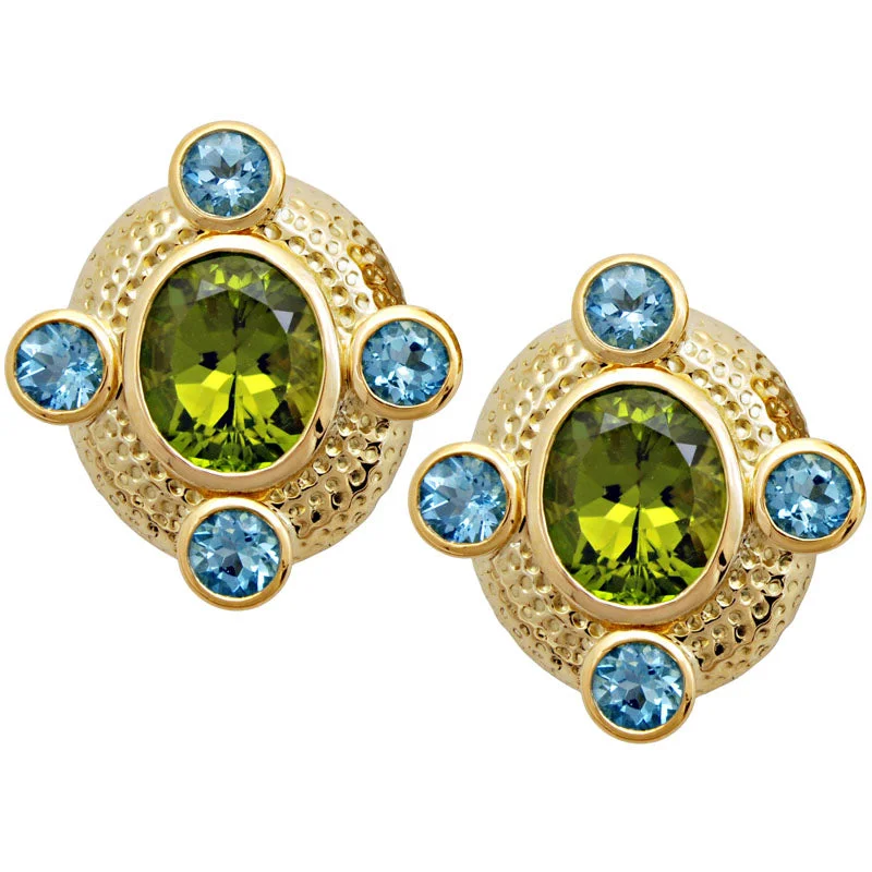 oversized earrings for fashion lovers -Earrings-Aquamarine and Peridot