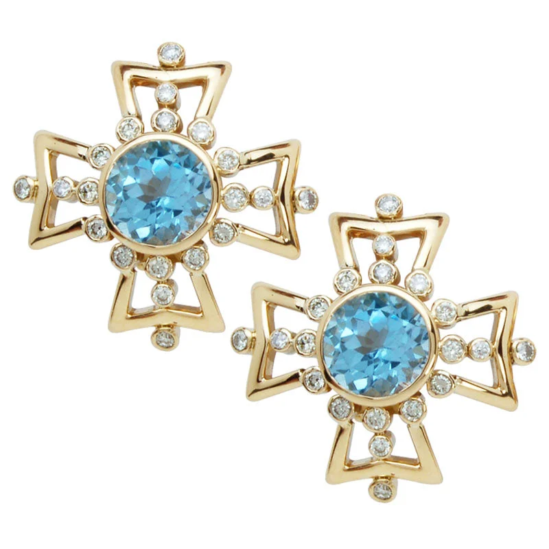 layered earrings for women -Earrings-Blue Topaz and Diamond