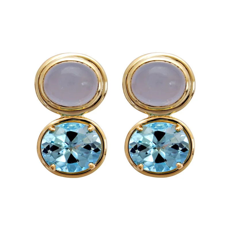 gold teardrop earrings for weddings -Earrings-Chalcedony and Blue Topaz