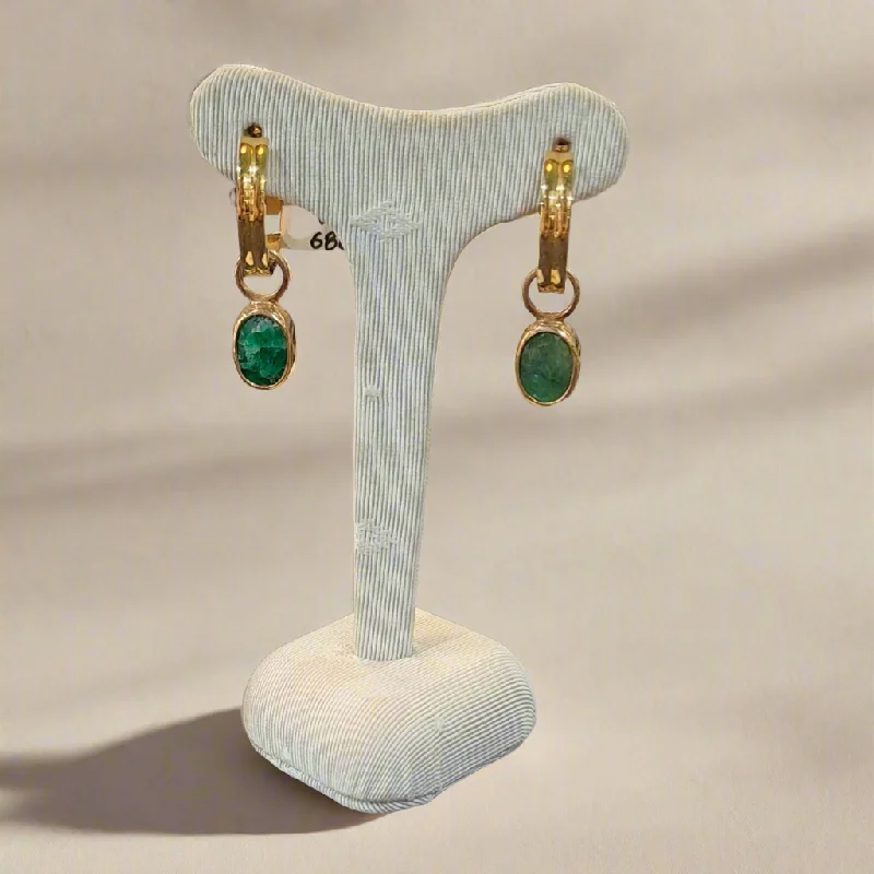 vintage style earrings for weddings -Earrings in steel with Emeralds and 14k gold