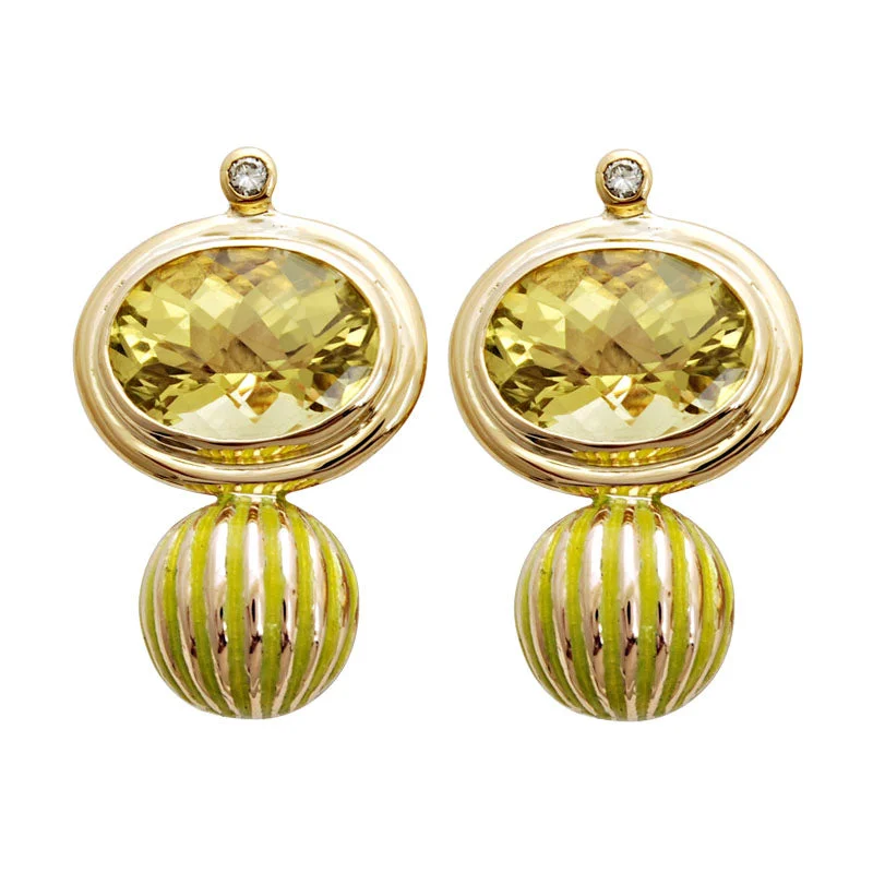 initial earrings for women -Earrings-Lemon Quartz and Diamond (Enamel)