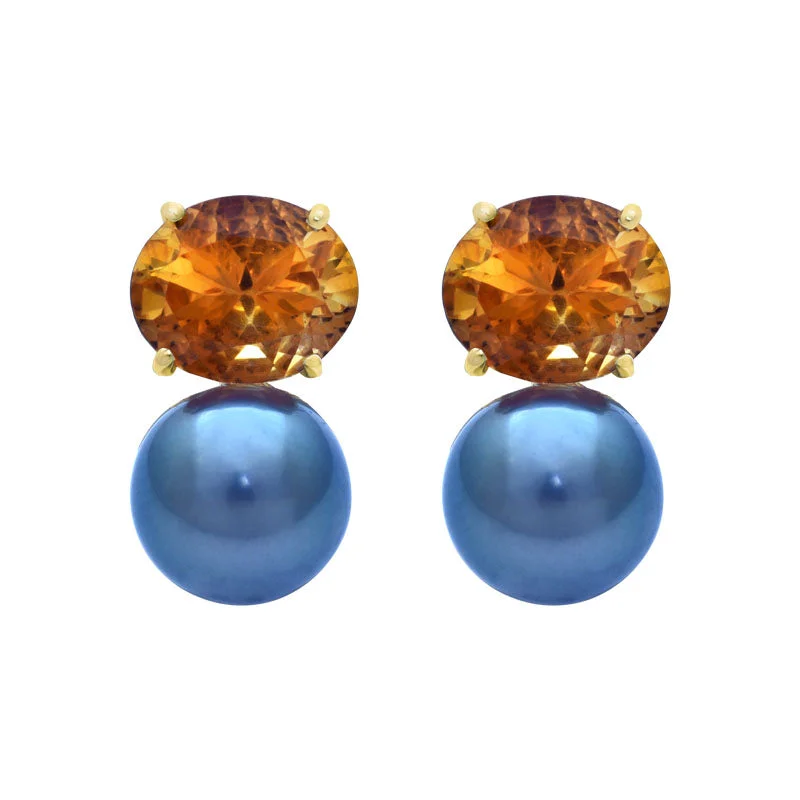 colorful earrings for women -Earrings-Pearl and Citrine