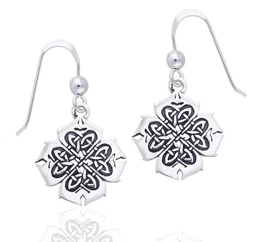 minimalist earrings for everyday wear -Fiery Cross of Inspiration Celtic Knot Sterling Silver Hook Earrings